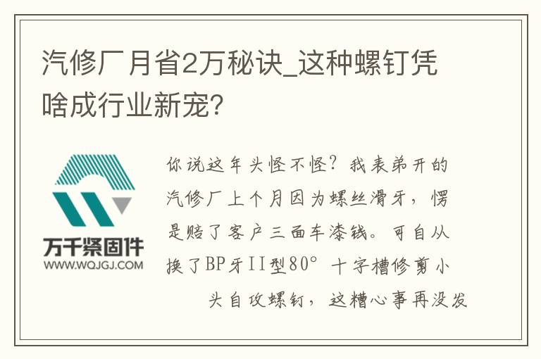 汽修廠月省2萬秘訣_這種螺釘憑啥成行業新寵？