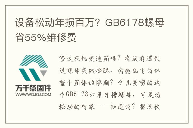 設(shè)備松動(dòng)年損百萬?GB6178螺母省55%維修費(fèi)