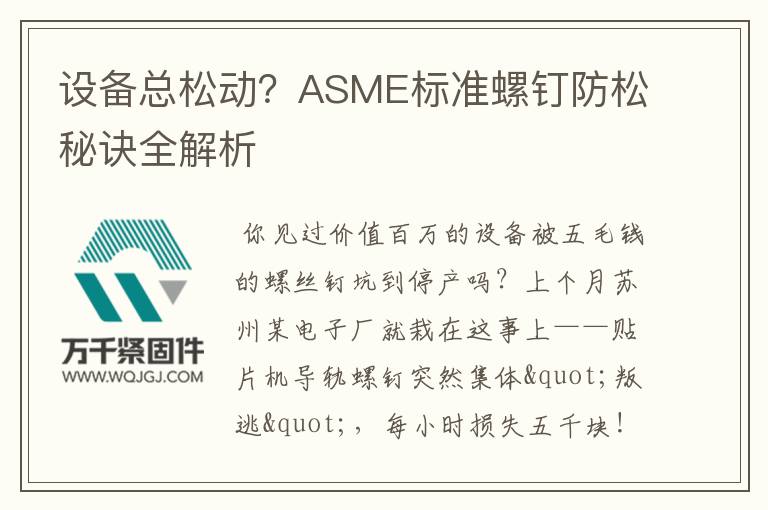 設(shè)備總松動？ASME標(biāo)準(zhǔn)螺釘防松秘訣全解析