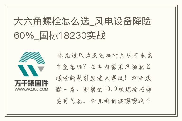 大六角螺栓怎么選_風電設備降險60%_國標18230實戰