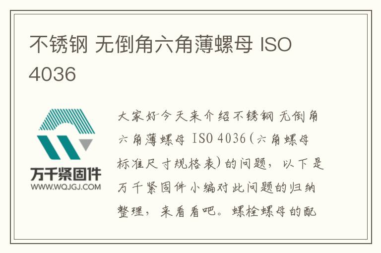 不銹鋼 無倒角六角薄螺母 ISO 4036